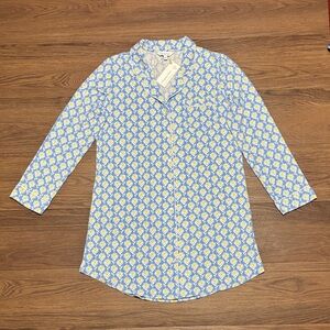🔥🔥🔥The Company Store Blue Pajama Top with Yellow Floral Design Size: Large 🔥🔥🔥